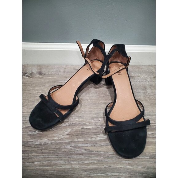 J. Jill Lyla Suede Open Toe Shoe Sz 8 Ankle Strap Block Heel Classic Black - Picture 1 of 10
